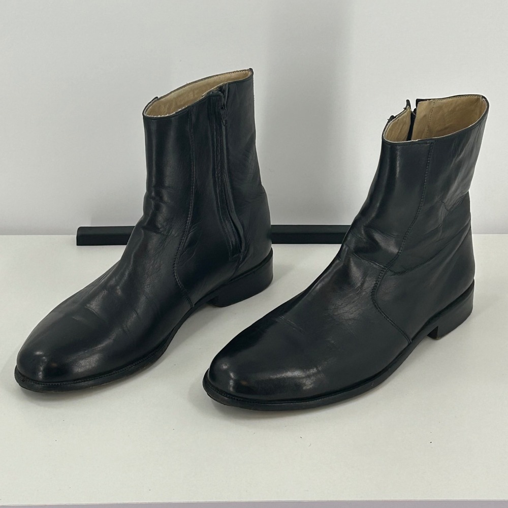 Bragano by Cole Haan Mens 8 M Black Leather Side Zip Ankle Boots Made in Italy